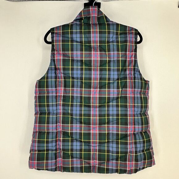Lands End Girls Puffer Vest Down Filled Plaid Green Size L 14 - 16 Pockets - Picture 2 of 7